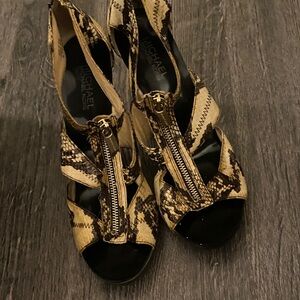 Michael Kors Snakeskin Heels - Tan and Black